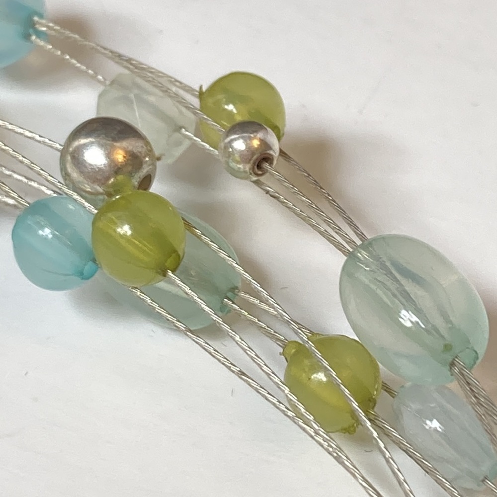 Light Pale Blue Green Beaded Necklace 18" 3" Extender